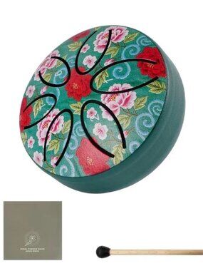 Steel Tongue Drum Set with Wooden Mallet, 3 inch Rain Bells Sounds Flowers Green